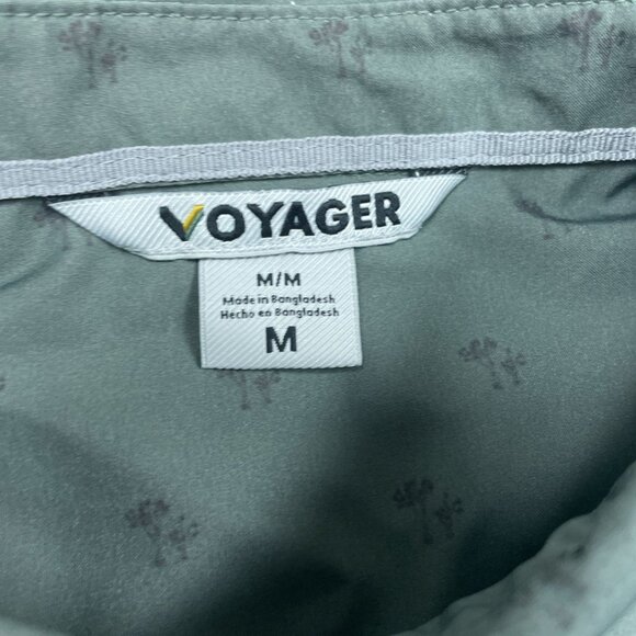 Voyager Mens M Green Printed Button-Up Shirt Short Sleeve a0437 - Picture 2 of 7